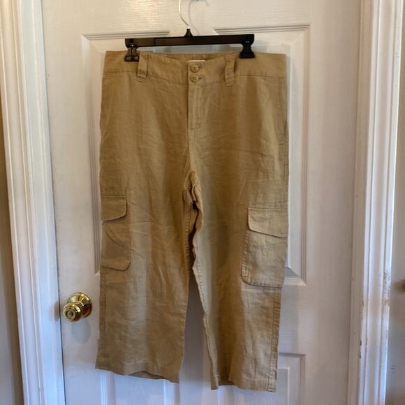 Coldwater Creek 14 cropped cargo linen pants - Picture 1 of 6